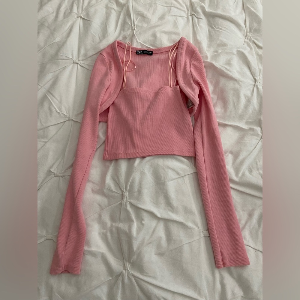 Zara Pink Rib Tube Top/Bolero Set